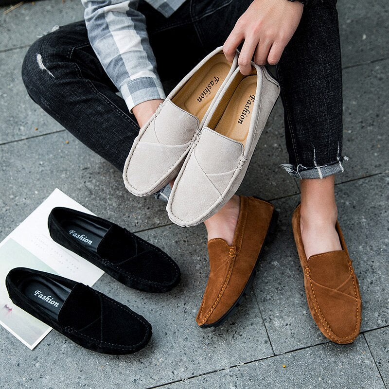 Advbridge Genuine Leather Spring Autumn Cow Suede Casual Shoes Men Loafers Shoes Men Driving Shoes Handmand Flat-Bottomed Shoes