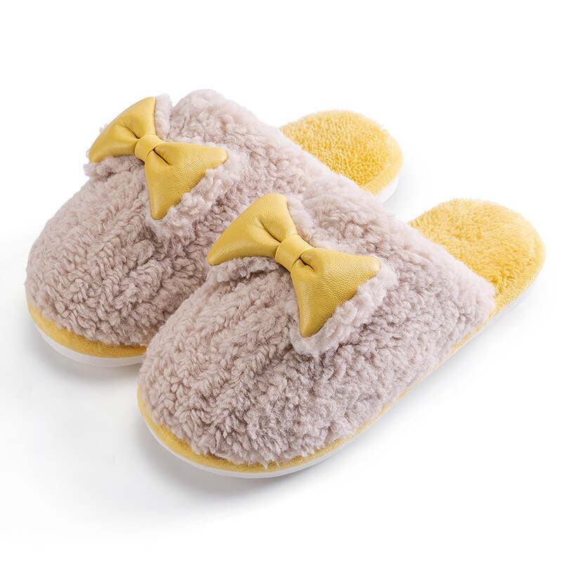 Advbridge Winter Warm Home Slippers Bowknot Cotton Shoes Cute Lovely Cartoon Indoor Bedroom House Women Men Lovers Fur Slides Slippers