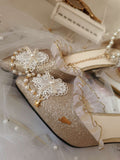 Advbridge Japanese Lolita Tea Party High Heels Champagne Elegant Sweet high heel vintage lace bowknot  kawaii shoes cosplay loli