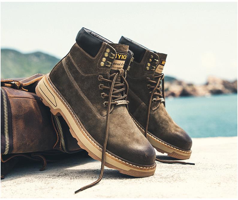 Advbridge Autumn Winter Men Genuine Leather Ankle Boots Casual Tooling Shoes Male Comfy Snow Boots Working Footwear Fashion Martins Boots