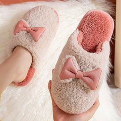 Advbridge Winter Warm Home Slippers Bowknot Cotton Shoes Cute Lovely Cartoon Indoor Bedroom House Women Men Lovers Fur Slides Slippers