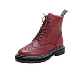 Advbridge Lace-Up Women's Ankle Boots Rome Style Sewing Embroider Flat Platform Boots Hand-made Genuine Leather Boots Female Women Shoes