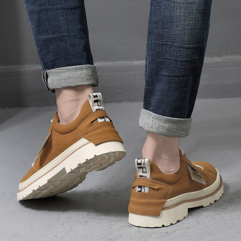 Advbridge High Quality Leather Men's Shoes Spring Casual Shoes Fashion Flats Oxfords Shoes Korean Version Fashion Increase 5cm Sneakers