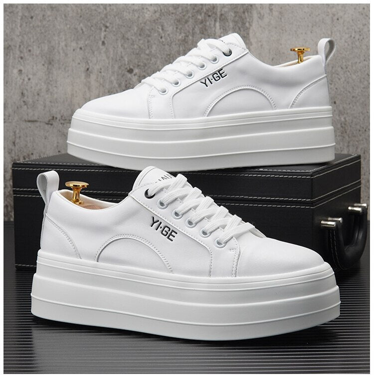 Advbridge New White Leather Men Casual Shoes fashion Platform Sneakers Trainers Height Increasing Shoes Chaussure Homme