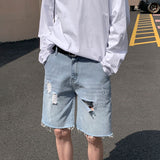 Advbridge Summer Jeans Shorts Mens Fashion Ripped Hole Denim Short Jean Male Half Length Streetwear Casual Trousers Black/Blue