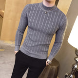 Advbridge New Autumn Winter High Collar Striped Sweater Fashion Boutique Solid Color Men's Casual Knit Pullover Tight Fashion Mens Sweater