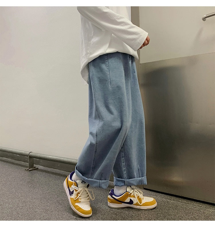 Advbridge Men Wide Leg Jeans Loose Straight Baggy Denim Pant Men's Women's Streetwear Skateboard Pants Oversized Hip Hop Casual Trousers