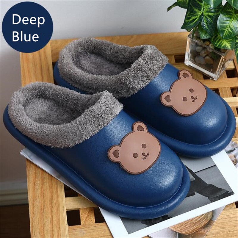 Advbridge Cartoon Bear Winter Slippers Warm Women Shoes Waterproof Non-Slip Female Home Slippers Couples Indoor Outdoor Cotton Shoes