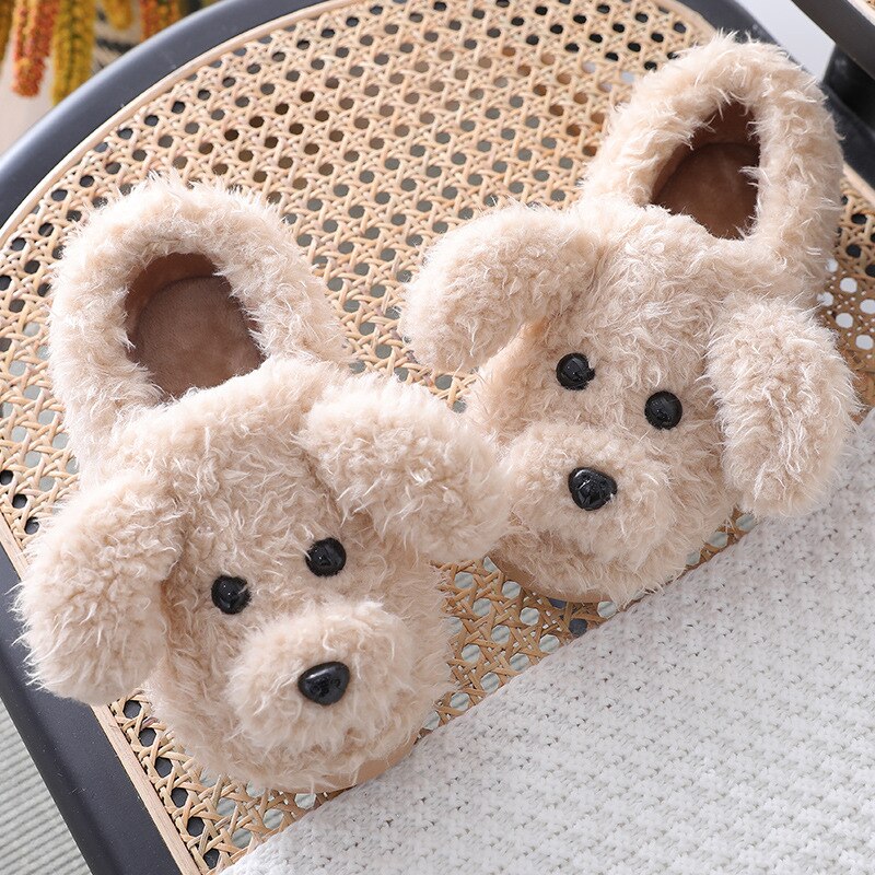 Advbridge Winter Home Slippers Warm Shoes Fashion Women Men Non-Slip Dog Cute Fur Soft Sole Indoor Bedroom House Couple Female Slides