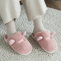 Advbridge Women Winter Slippers Shoes Comfort Cute Ears Fur Non-slip Soft Warm Home Slippers Indoor Bedroom Children Couples Floor Shoes