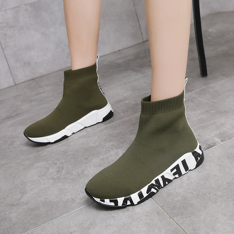 Advbridge Women Casual Shoes Stretch Knitting Sock Boots Trainers Sneakers Breathable Lightweight Comfortable Running Shoes