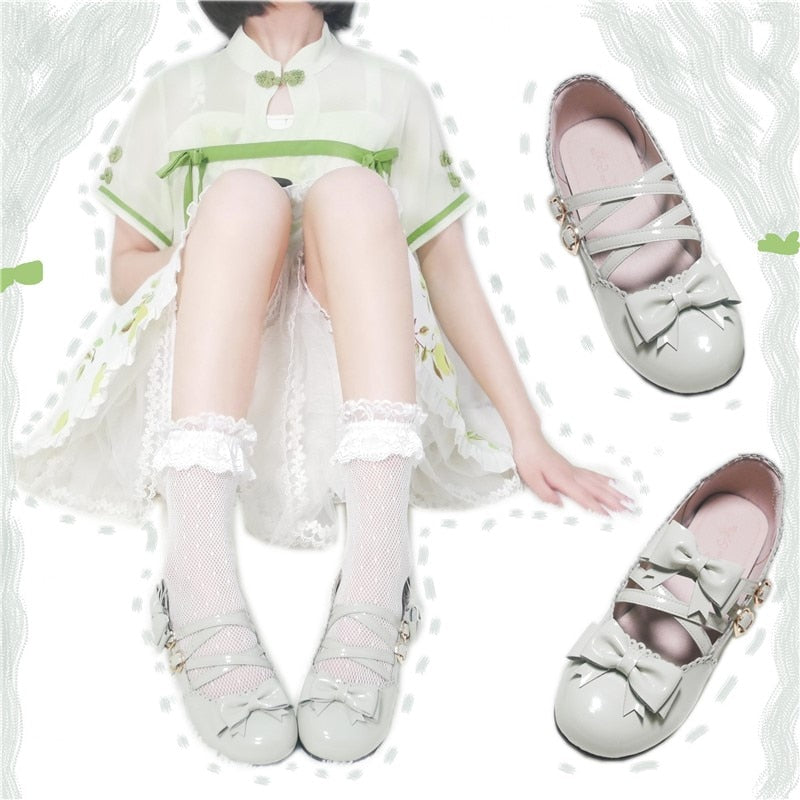 Advbridge Japanese Ladies Kawaii Girl Sweet Lolita Shoes Vintage Round Toe Cross Bandage Women Shoes Cute Lace Bowknot Kawaii Loli Shoe