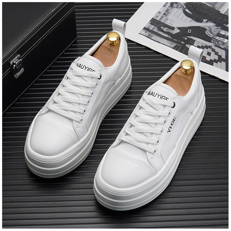 Advbridge New White Leather Men Casual Shoes fashion Platform Sneakers Trainers Height Increasing Shoes Chaussure Homme