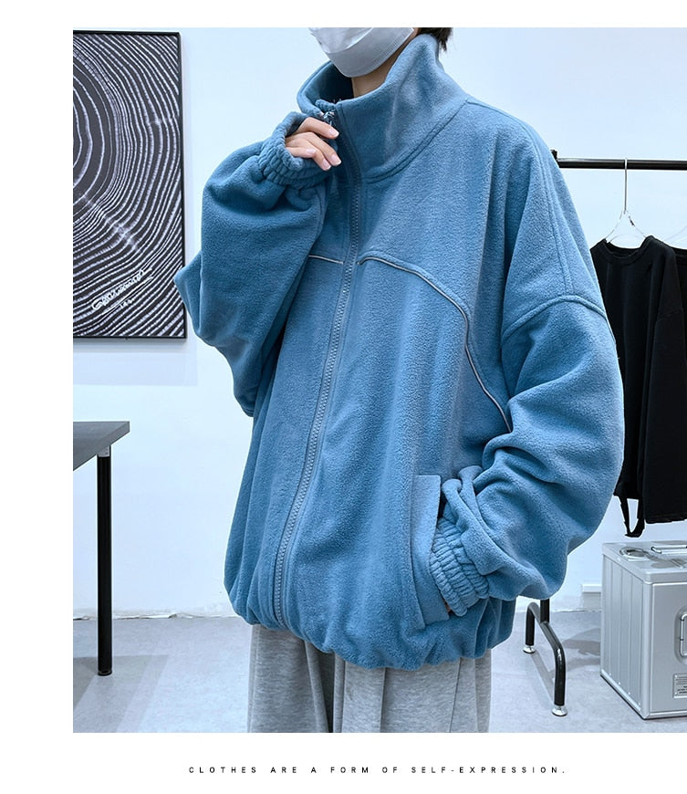 Advbridge Reflective Article Zip Up Sweatshirts for Men Korean Fashion Trends Fleece Clothing Teenage High Quality Oversized Streetwear