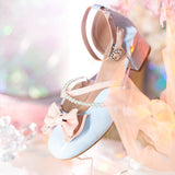 Advbridge Feminine Anime Pearl Kawaii Ladies Lolita Sandals Middle Heel Bow Black Female Sandals Cosplay Sweet Girls Fashion Wedding Shoes