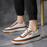 Advbridge Non-Slip Men Sneakers White Casual Male Leather School Shoes Fashion Flat High-Quality Shoe Comfortable Lace-up Solid Men Shoes