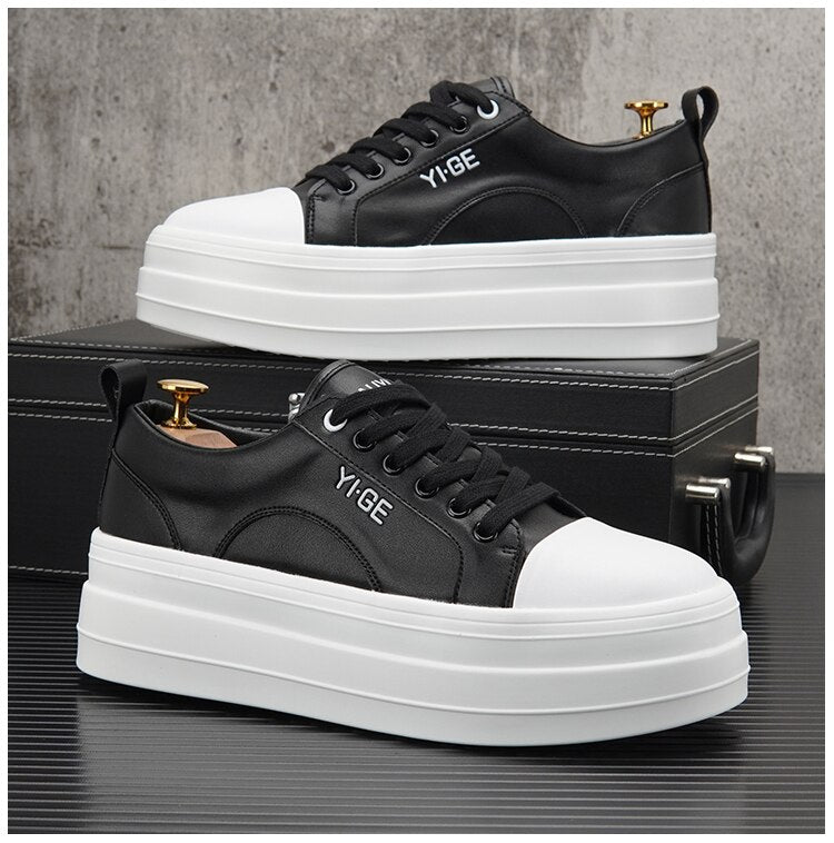 Advbridge New White Leather Men Casual Shoes fashion Platform Sneakers Trainers Height Increasing Shoes Chaussure Homme