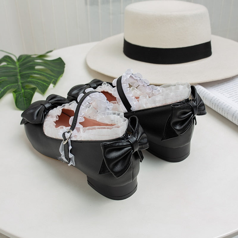 Advbridge Sweet little fresh spring and autumn round head bow shoes student dolls cute ladies shoes girls shoes tea party kawaii princess