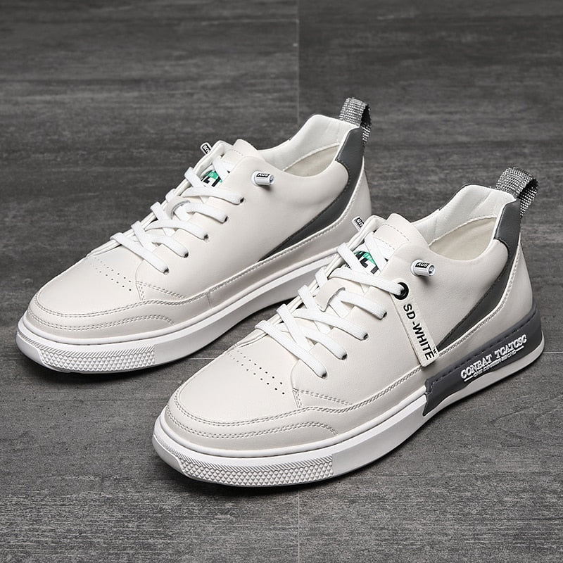 Advbridge Fashion Men British Style Leather Casual Shoes Lightweight Breathable Flats Luxury Platform Shoes Men's White Walking Sneakers