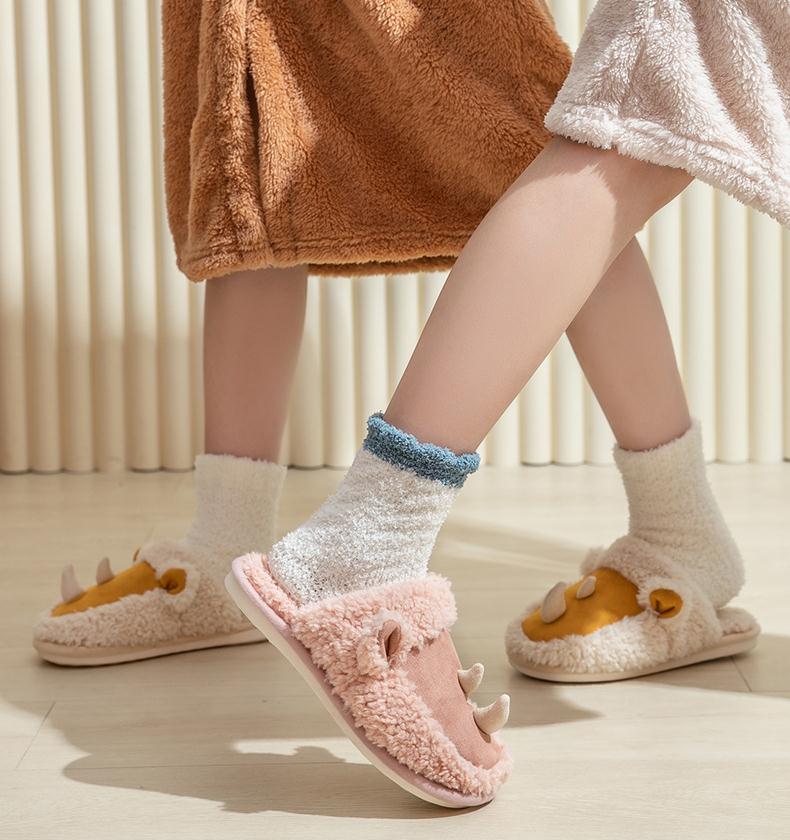 Advbridge Warm Faux Fur Women Men Cartoon Slippers Soft Plush Indoor Home Ladies Winter Shoes Lovers House Floor Cotton Slipper