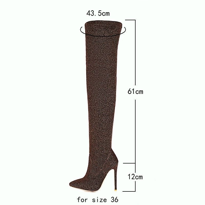 Advbridge Stretch Fabric Fashion Women Over the Knee Boots Super Thin High Heel Pointed Toe Ladies Long Boots Side Zipper Women Boots