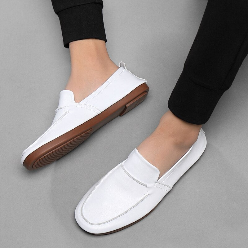 Advbridge Men Casual Leather Shoes Men's Fashionable Hollow out Breathable Peas Shoes all-match wear-resistant  casual Outdoor shoes