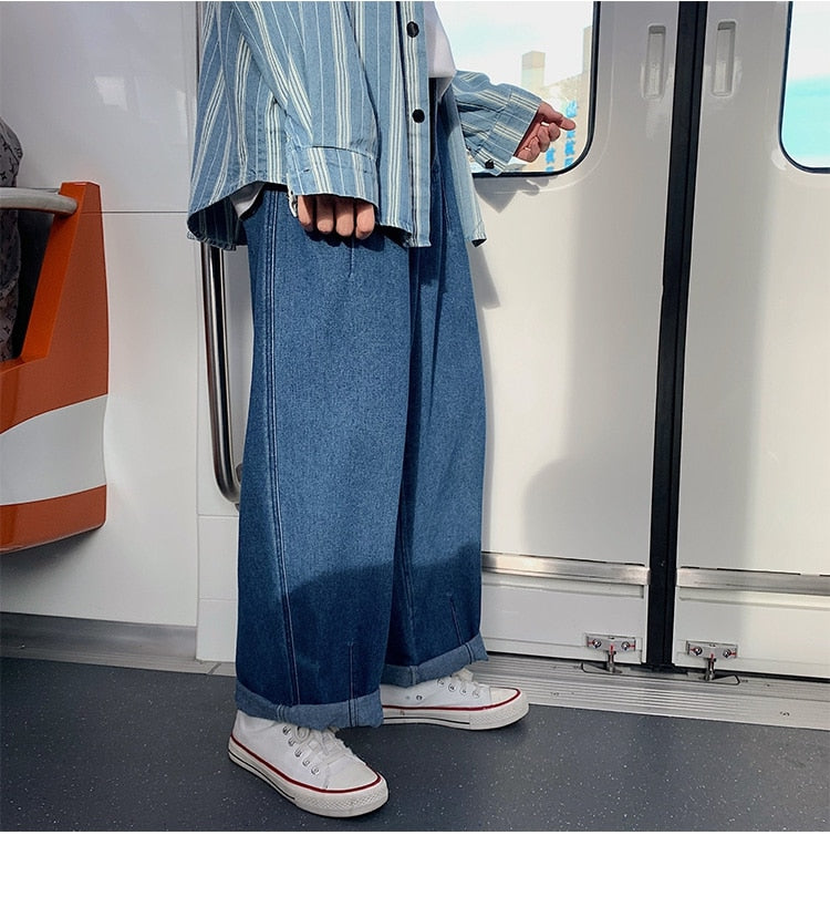 Advbridge Men Wide Leg Jeans Loose Straight Baggy Denim Pant Men's Women's Streetwear Skateboard Pants Oversized Hip Hop Casual Trousers