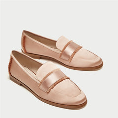 Advbridge  Summer Flats Shoes Women Silk Pink Single Shoes Bridesmaid Bride Wedding Shoes Korean Version Leisure Square Toe Mules Shoe