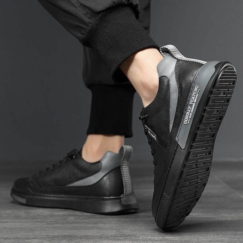 Advbridge Fashion Men British Style Leather Casual Shoes Lightweight Breathable Flats Luxury Platform Shoes Men's White Walking Sneakers