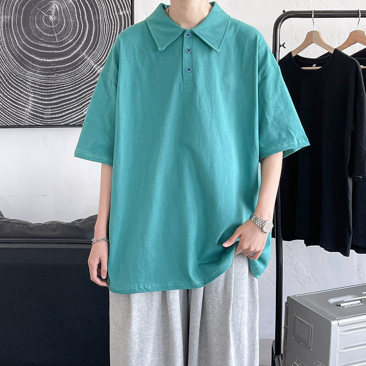 Advbridge Summer Men's Casual Clothes Couple T Shirts Lapel Collar Red Short Sleeve T-shirt Fashion Tops Tshirt Large Size M-5XL