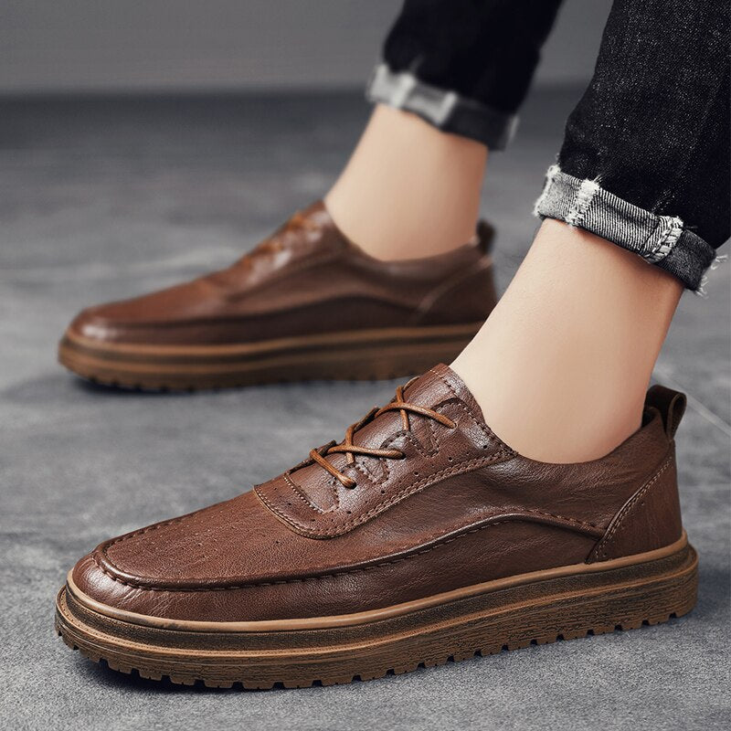 Advbridge Genuine Leather Men's Casual Shoes Moccasins Men Loafers Spring Autumn New Fashion Sneakers Male Lace-up Leisure Shoes