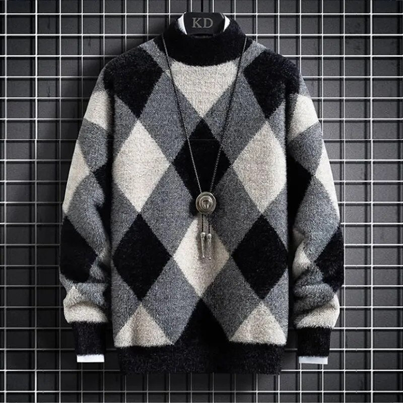 Advbridge Men's Sweater Autumn Winter Anime Pattern Slim Sweaters Men Round Collar Pullovers Casual Thick Knitwear Warm Sweater Mens