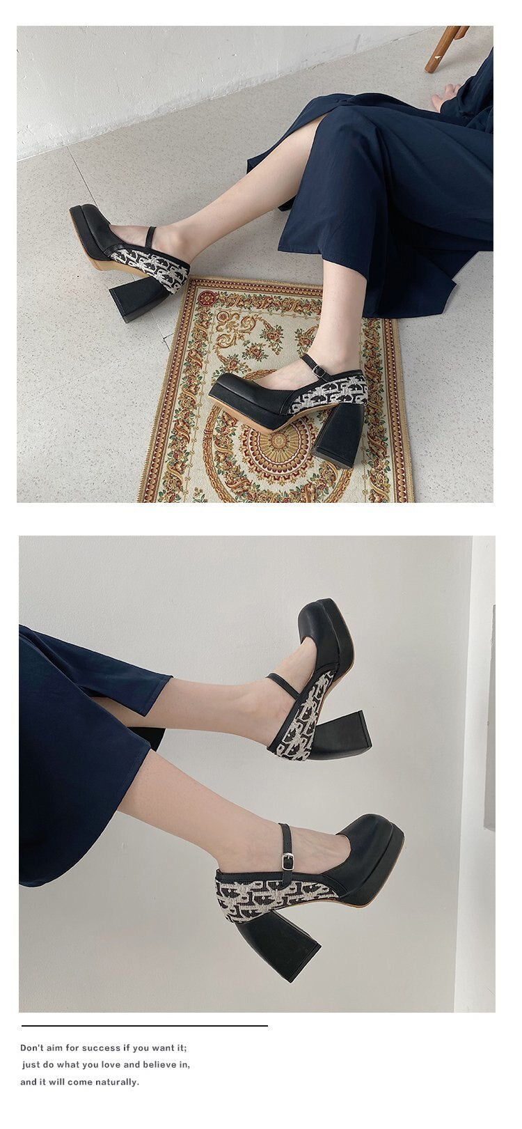 Advbridge Platform Pumps High Heeled Shoes Thick Heel  Spring Buckle Mary Jane Black Single Shoes Woman Square Heel Sandalias Mujer