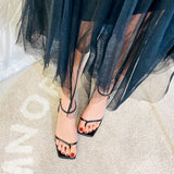 Advbridge Women Shoes Pinches Fairy Square Head High With One Word With Herringbone Clip Toe Wedge Sandals Thick Bottom