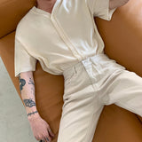 Advbridge V-neck Solid Short-sleeved Loose T-shirt Men's Oversized Single Breasted Cardigan T-shirt Man Casual Thin Basic T-shirts Men