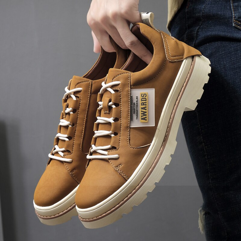Advbridge High Quality Leather Men's Shoes Spring Casual Shoes Fashion Flats Oxfords Shoes Korean Version Fashion Increase 5cm Sneakers