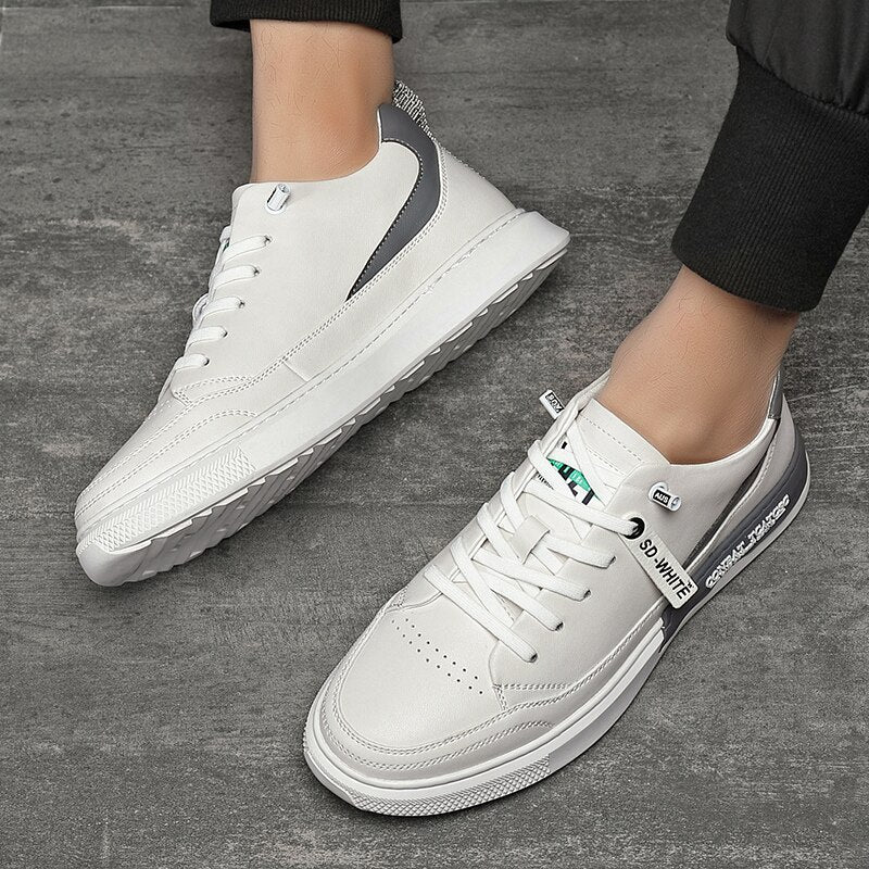 Advbridge Fashion Men British Style Leather Casual Shoes Lightweight Breathable Flats Luxury Platform Shoes Men's White Walking Sneakers