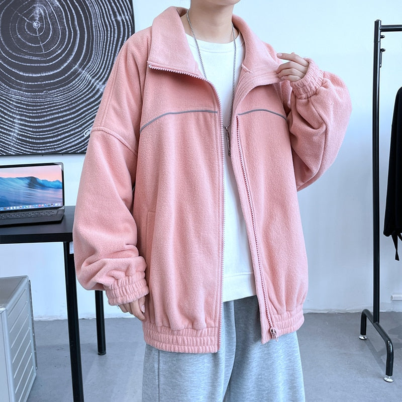 Advbridge Reflective Article Zip Up Sweatshirts for Men Korean Fashion Trends Fleece Clothing Teenage High Quality Oversized Streetwear