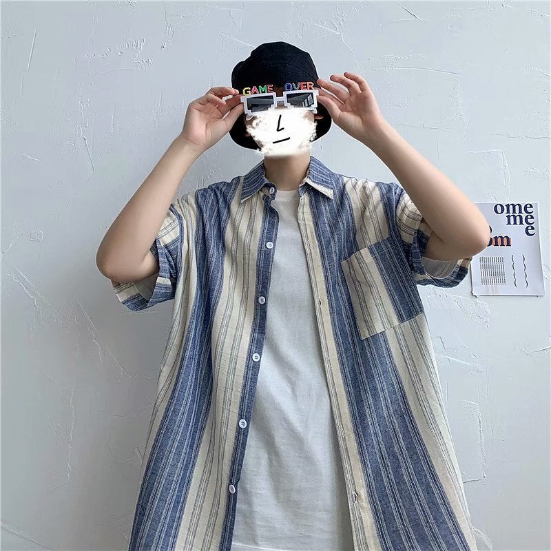 Advbridge Shirt men's tie dye ins Korean fashion loose casual versatile short sleeve Shirt ruffian handsome half sleeve clothes men