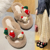 Advbridge Christmas Slippers Women Soft Faux Fur Cross Indoor Floor Slides Ladies Warm Fluffy Outdoor Slippers Female Cozy Shoes Flip Flop