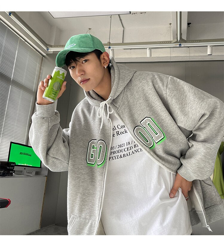 Advbridge Letter Print Zip Up Hoodies for Mens Korean Fashion Trends Streetwear Teenage Oversized Track Sweatshirts Spring Casual Clothing