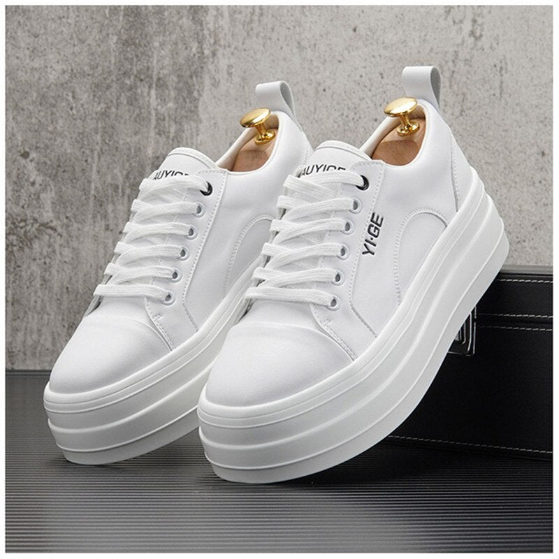 Advbridge New White Leather Men Casual Shoes fashion Platform Sneakers Trainers Height Increasing Shoes Chaussure Homme