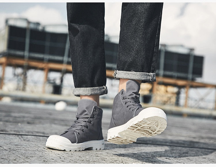 Advbridge Man Shoes Spring Autumn High Top Mens Vulcanize Shoes Fashion Canvas Shoes Lace-up Male Flats Sport Sneakers Solid Color