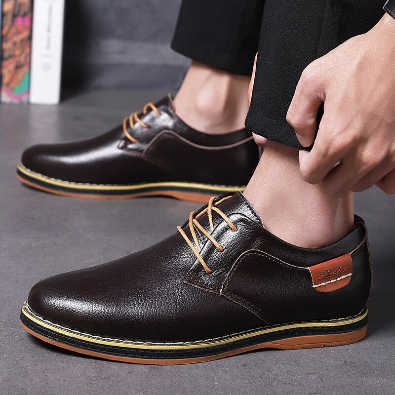 Advbridge New Genuine Leather Men's Casual Shoes Large Size 45 46 47 48  Round Head Lace-up Handmade Men Shoes Business Shoe