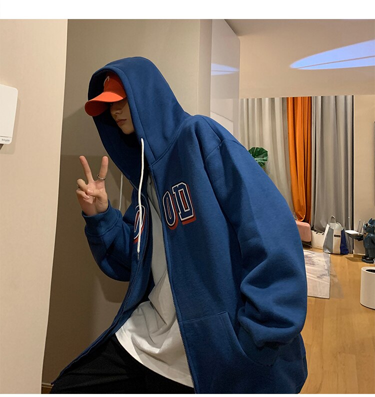 Advbridge Letter Print Zip Up Hoodies for Mens Korean Fashion Trends Streetwear Teenage Oversized Track Sweatshirts Spring Casual Clothing