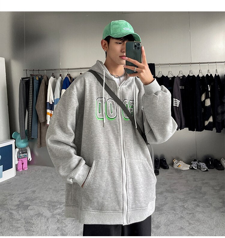 Advbridge Letter Print Zip Up Hoodies for Mens Korean Fashion Trends Streetwear Teenage Oversized Track Sweatshirts Spring Casual Clothing