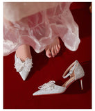 Advbridge Daily Wedding Shoes French Bride Crystal Shoes Minority Dress Shoes Summer Rhinestone Bow High-heeled Sandals Fairy Style