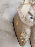 Advbridge Japanese Lolita Tea Party High Heels Champagne Elegant Sweet high heel vintage lace bowknot  kawaii shoes cosplay loli