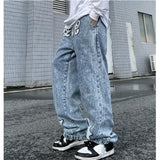 Advbridge Fashion Men Straight Jeans Blue Washed Embroidered Trousers Street Style Male Trendy Printed Jeans Big Size