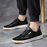 Advbridge Non-Slip Men Sneakers White Casual Male Leather School Shoes Fashion Flat High-Quality Shoe Comfortable Lace-up Solid Men Shoes